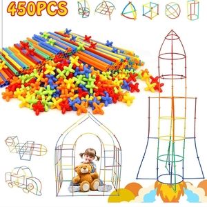 Straw Toys 450Pcs STEM Building Toys Aged for 3+ Preschool Kids Construction